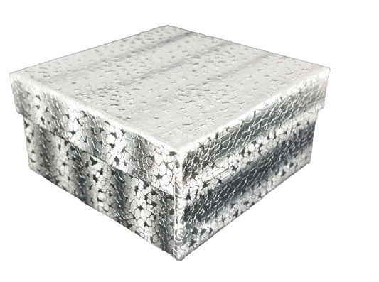 Silver Textured Cotton Filled Gift Boxes - 3 3/4" x 3 3/4" x 2"