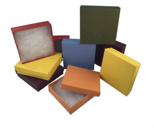 100 Qty Imported Assorted Matte Colors Cotton Filled Gift Boxes - 3 3/4" x 3 3/4" x 2"