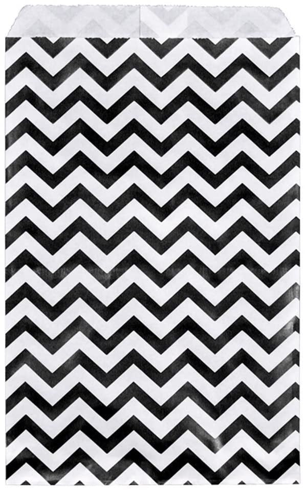 100 Bags Flat Plain Paper or Patterned Bags for Candy, Cookies, Merchandise, pens, Party Favors, Gift Bags Black, 4" x 6"