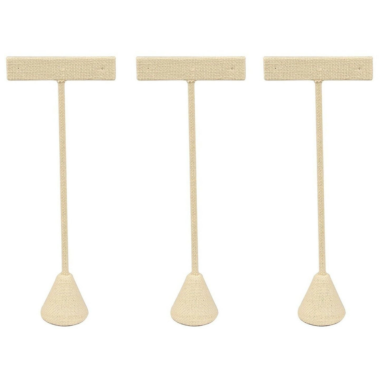 N'icePackaging 3 Qty Beige Linen 6.75" High Free-Standing Earring T-Stand Display w/ weighted base, T Shape Holder for Tradeshow, Home Business, Promotion, or just for Home