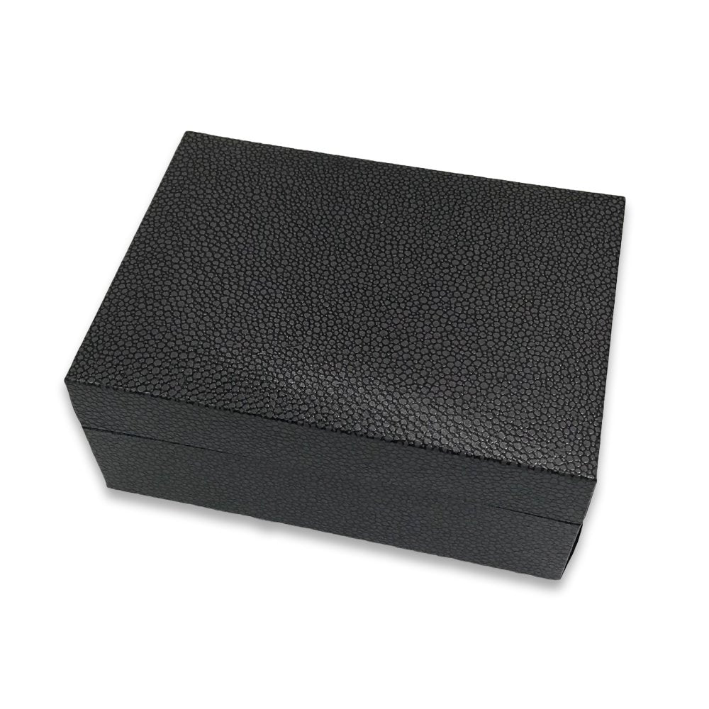 Grey Shagreen Embossed Jewelry Box w/ Matte-Black Packer Box