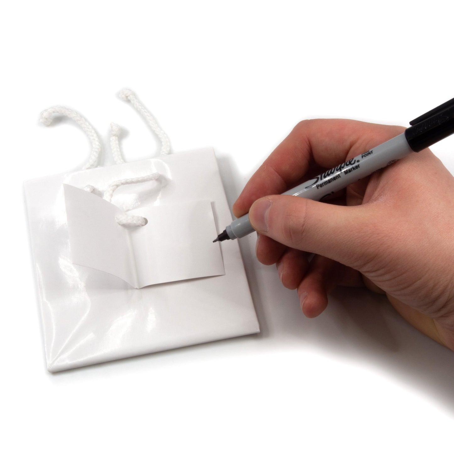 10 Qty – Glossy White Paper Tote Gift Bags – For Birthdays, Holidays, Gifts, and more.