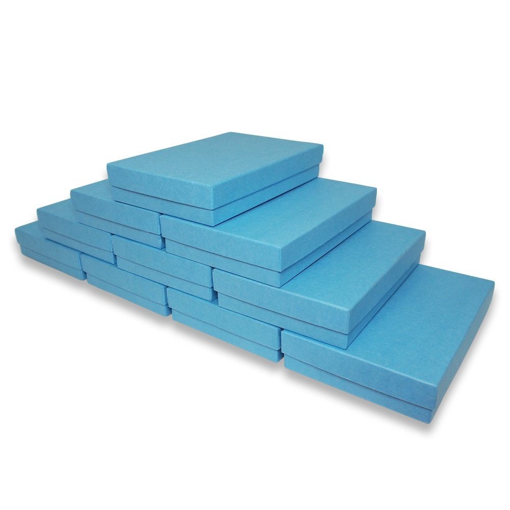 N'icePackaging – USA-Made Light Sky-Blue Cotton Filled Boxes - for Rings/Cufflinks/ Earrings/Lockets - 5 7/16" x 3 1/2" x 1"