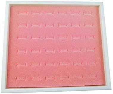 N'icePackaging 2Pcs - Half-Sized White Plastic Jewelry Trays w/Pink 36Ct Ring Foam Insert (14.75" x 8.38" x 1")