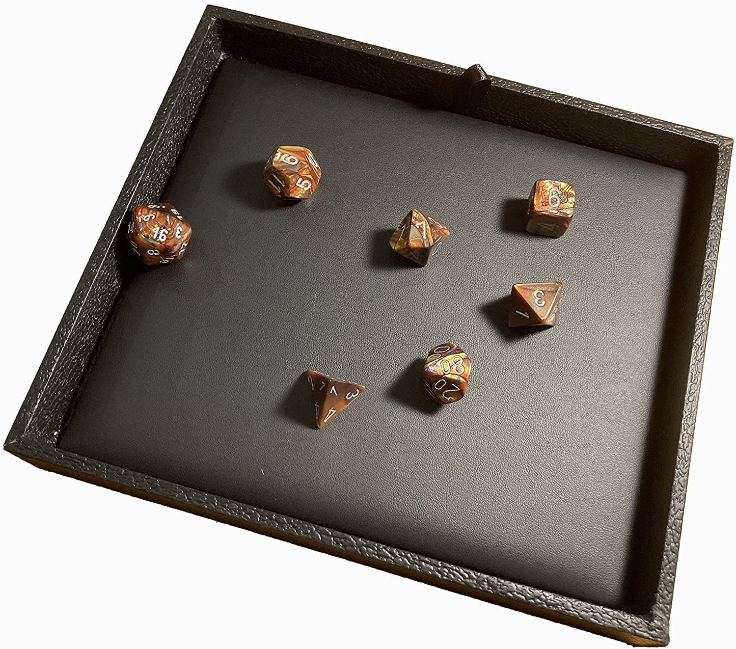 N'icePackaging - Black Leatherette Deluxe Dice Tray with Padded Insert and Colored Burlap Pouch - For RPG / Tabletop / DnD / Dice Rolling