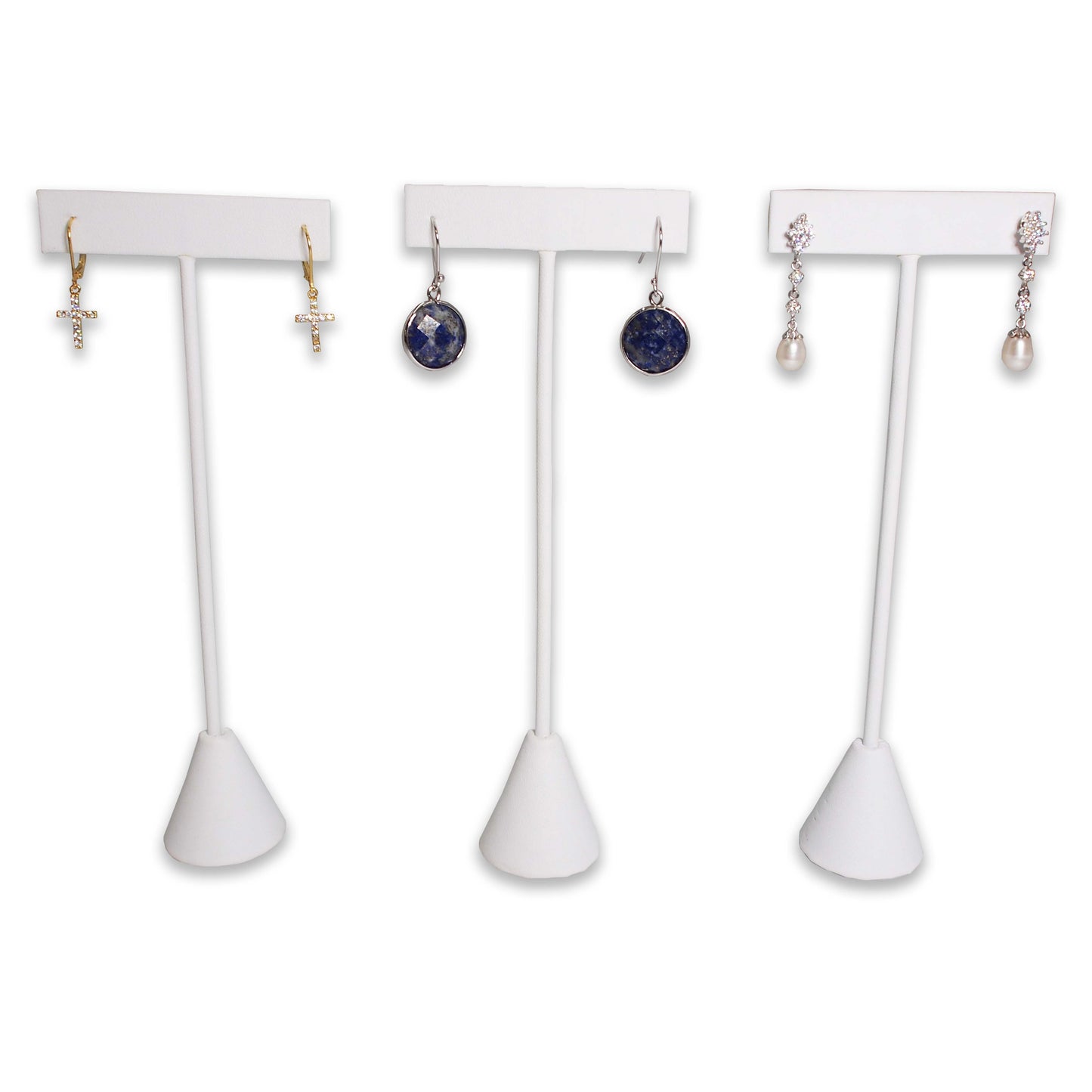 N'icePackaging 6 Qty White Leatherette 6.75" High Free-Standing Earring T-Stand Display w/ weighted base, T Shape Holder for Tradeshow, Home Business, Promotion, or just for Home