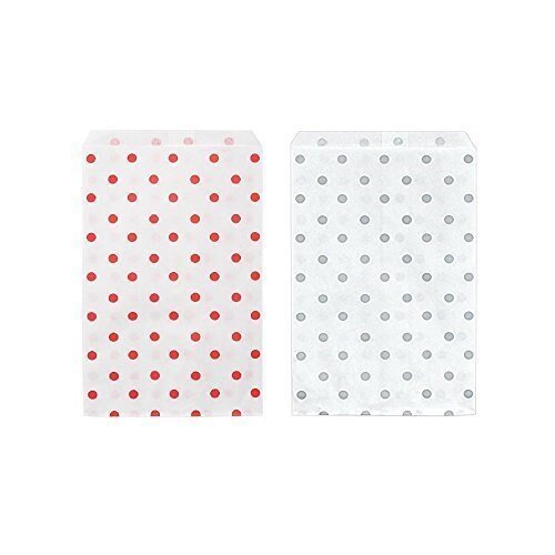 50 Bags Flat Plain Paper or Patterned Bags for Candy, Cookies, Merchandise, pens, Party Favors, Gift Bags (4" x 6", Mixed Polka Dot)
