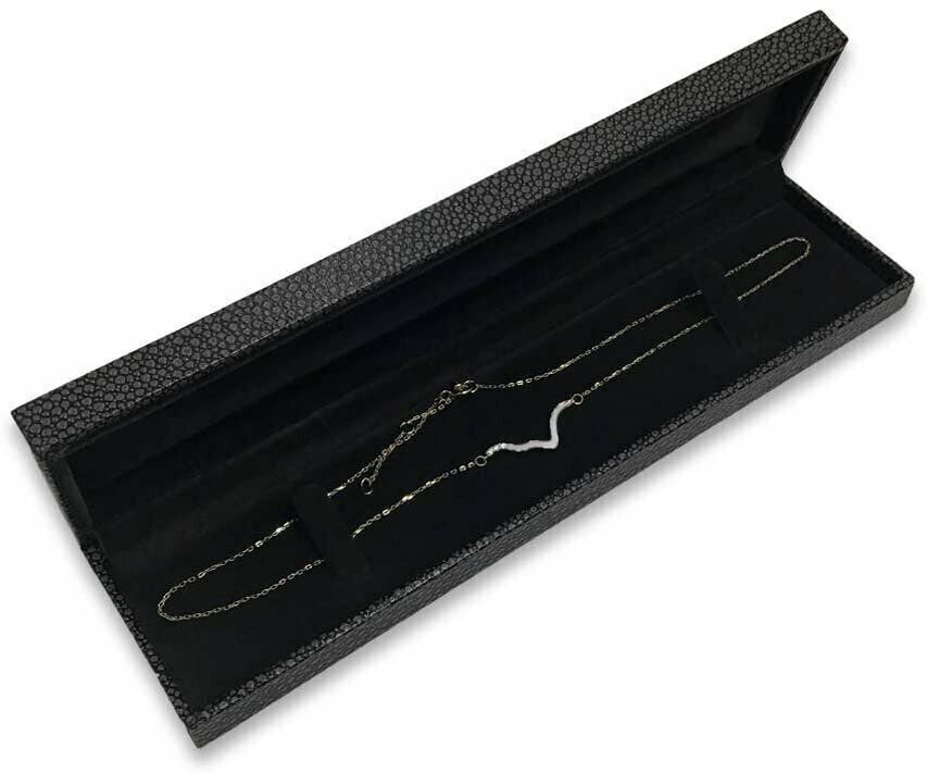 Grey Shagreen Embossed Jewelry Box w/ Matte-Black Packer Box