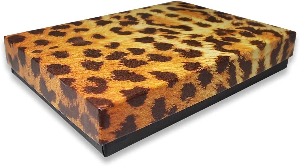 N'icePackaging - 100 Qty Leopard Pattern Imported Cotton Filled Cufflink Jewelry Boxes - for Large Rings/Cufflinks/Earrings/Lockets & Keepsakes - 2 5/8" x 1 1/2" x 1"