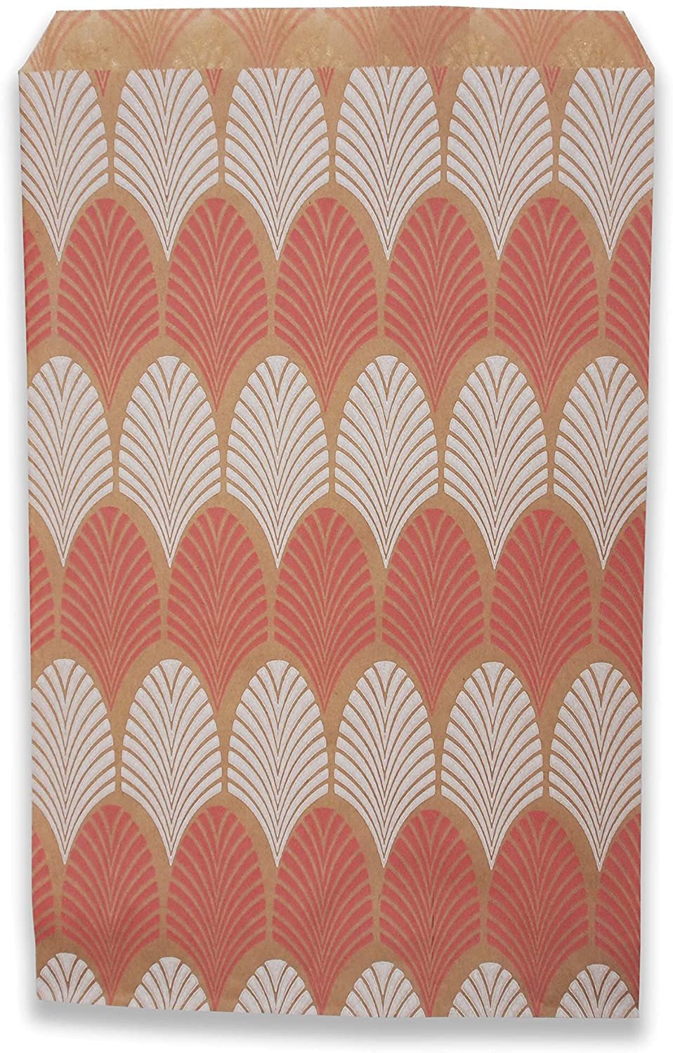 Flamingo-Pink Leaf Pattern flat paper bags. Great for parties, businesses, giveaways, and more.
