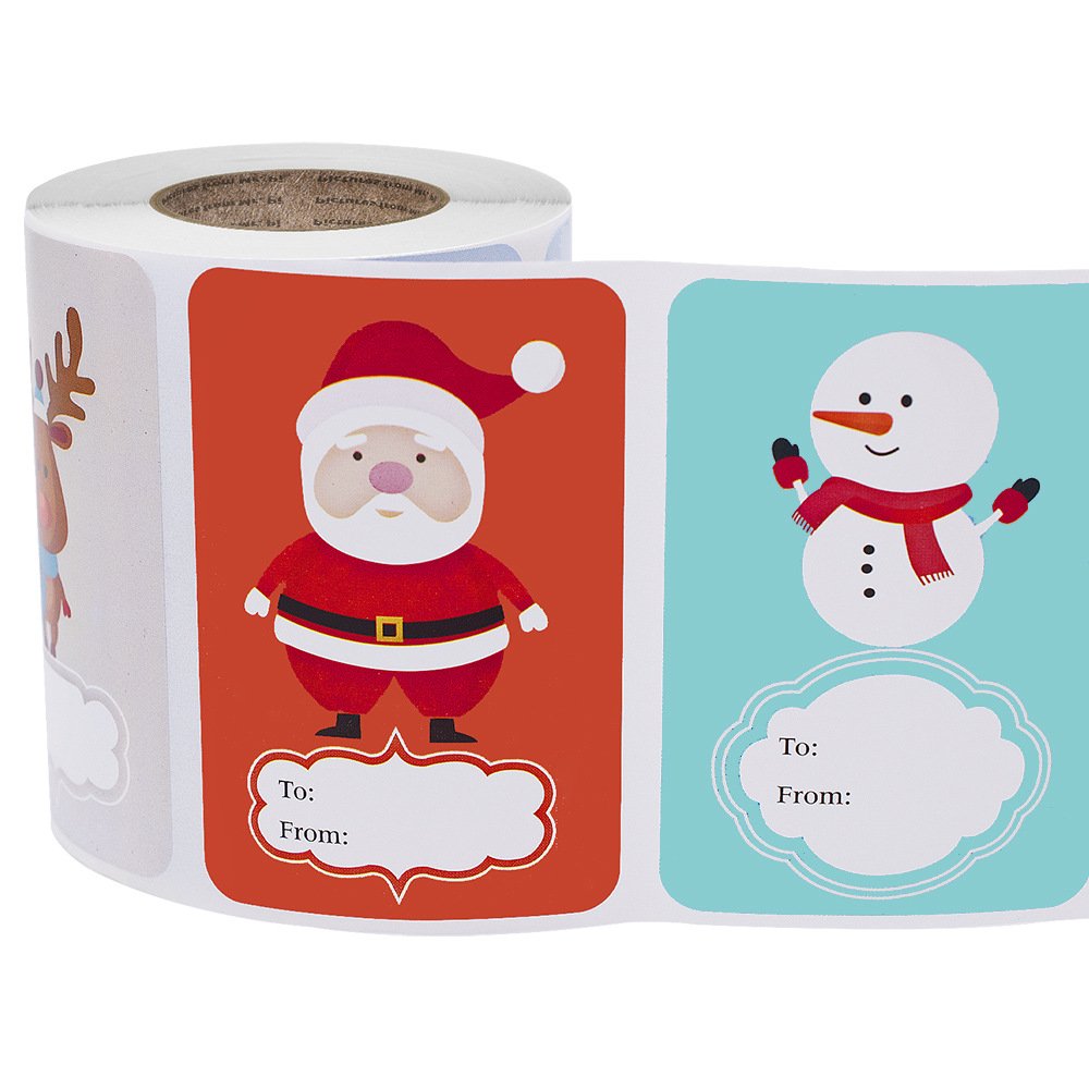 500 Qty – 3x2 inch Assorted (6 Styles) Christmas Stickers/Gift Labels – Self-Adhesive – for Decoration/Gifts/Parties/Envelopes/Wrapping/Cards (X-Mas Characters)