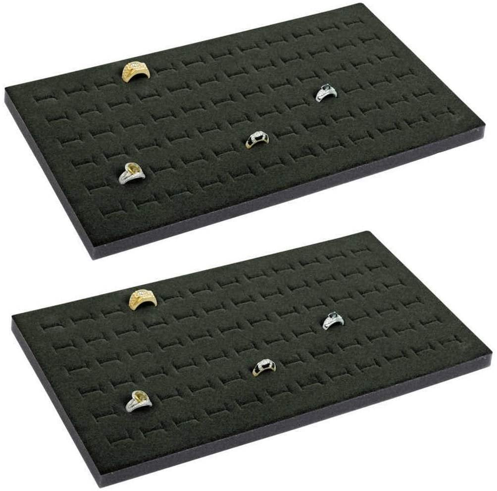 2 72 Slot Black Jewelry Travel Ring Inserts Display Pads Black Foam (Black)