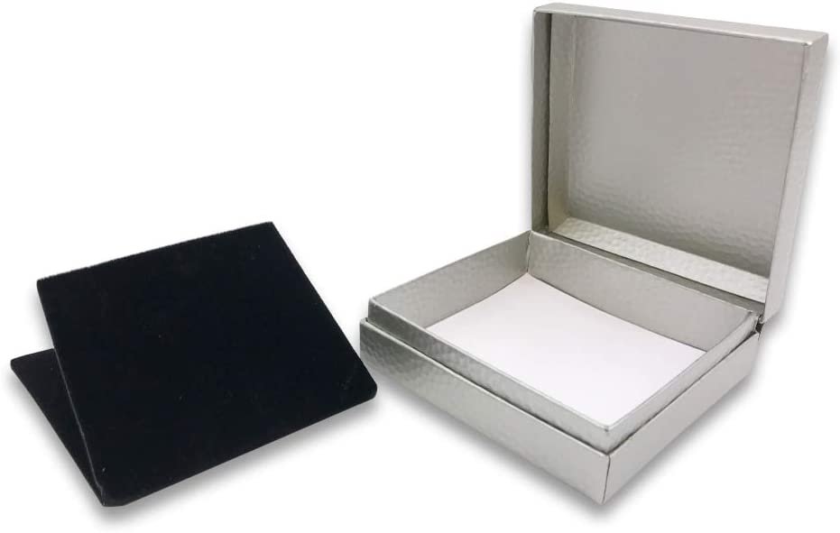N'icePackaging - 1 Qty Elegant 2-Piece Ivory Pinstripe Pendant Jewelry Gift Box w/ Cream Insert a pre-affixed Light Golden Ribbon