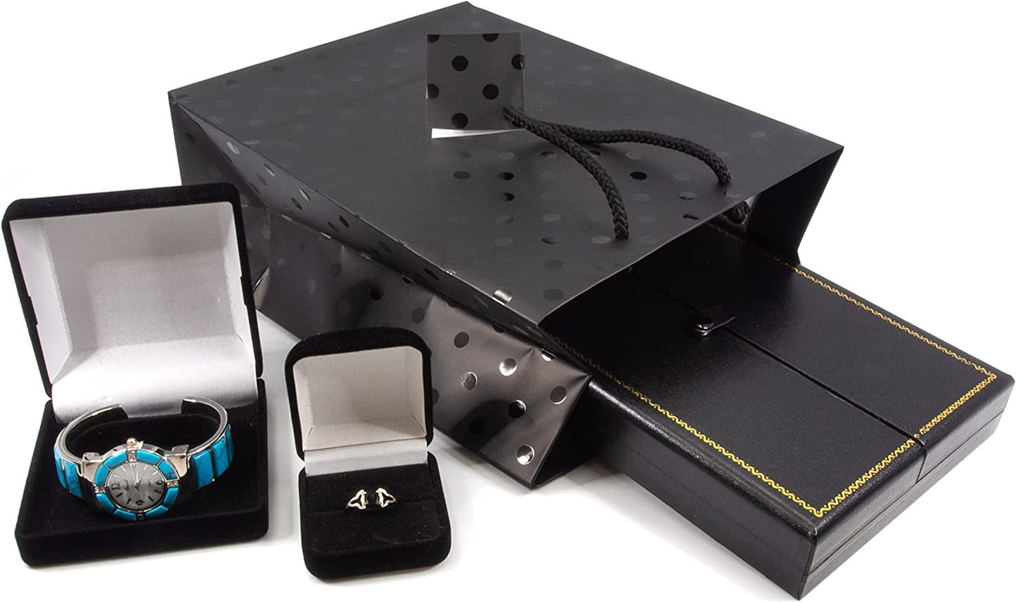 N’icePackaging – 10 Qty – Black Polka-Dot Paper Tote Gift Bags – For Birthdays/Holidays/Parties/Gifts/Sales/Showers/Special Occasions – 4 Sizes