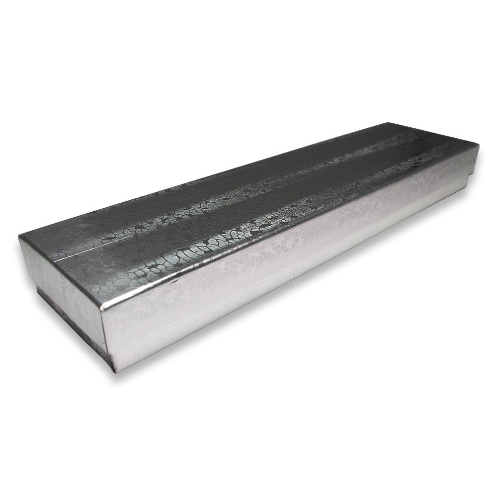 Silver Textured Cotton Filled Gift Boxes - 8" x 2" x 1"