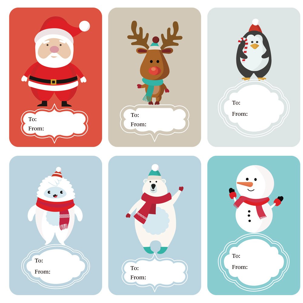 500 Qty – 3x2 inch Assorted (6 Styles) Christmas Stickers/Gift Labels – Self-Adhesive – for Decoration/Gifts/Parties/Envelopes/Wrapping/Cards (X-Mas Characters)