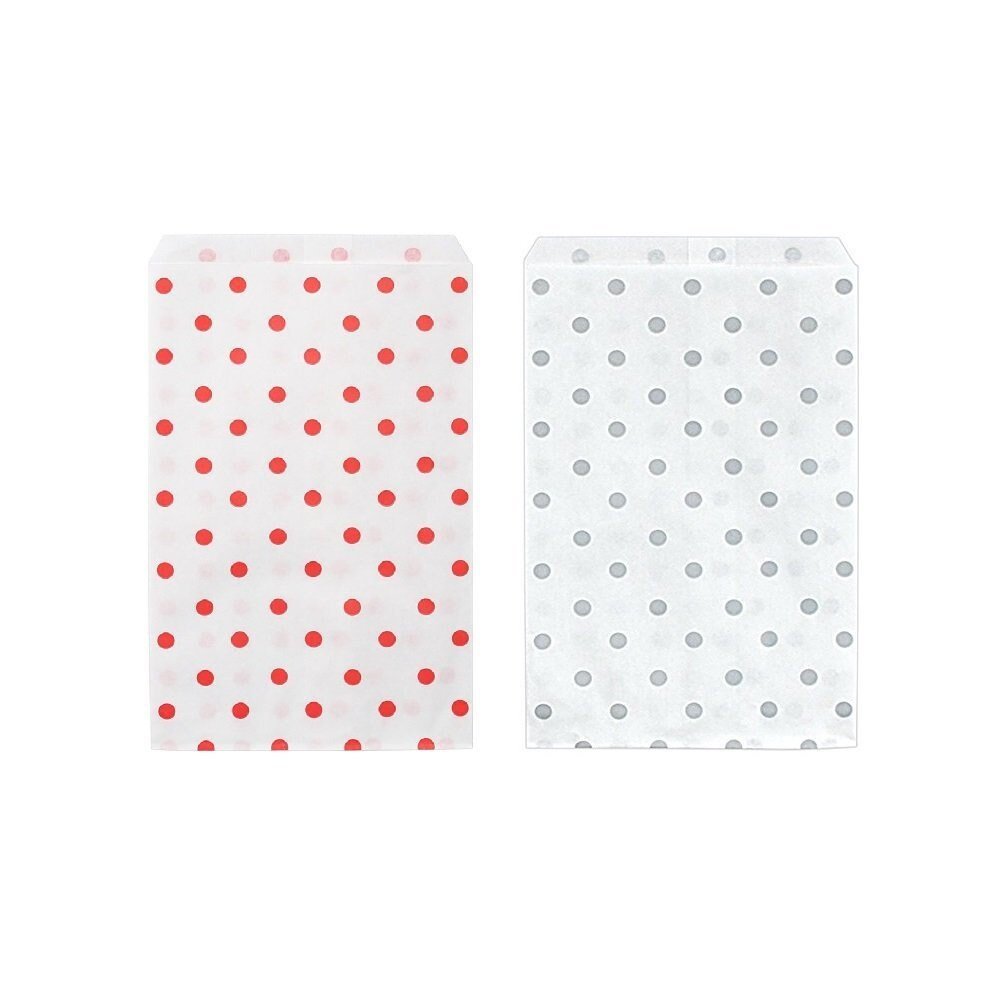 50 Bags Flat Plain Paper or Patterned Bags for candy, cookies, merchandise, pens, Party favors, Gift bags (5" x 7", Mixed Polka Dot)
