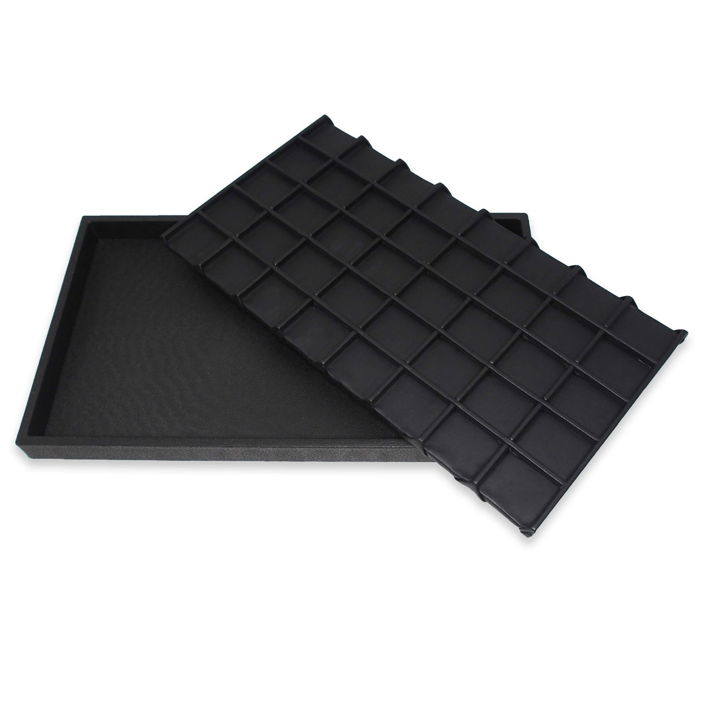 N'icePackaging 40 Compartment Black Leatherette Sorting Tray with Free-standing Black Plastic Display Tray For Sales / Showcase / Home / Store Use - 14.75" x 8.25" x 1"