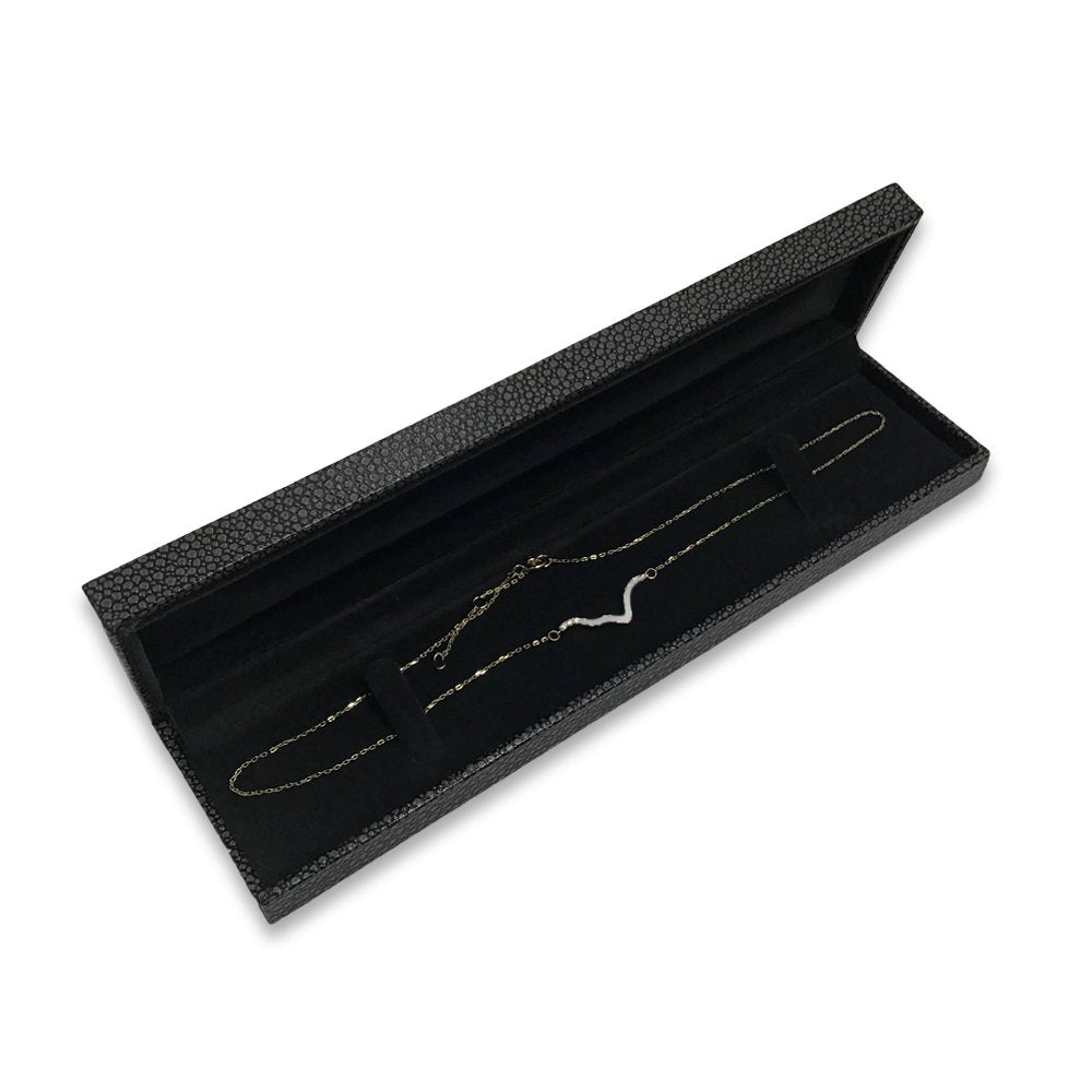 Grey Shagreen Embossed Jewelry Box w/ Matte-Black Packer Box