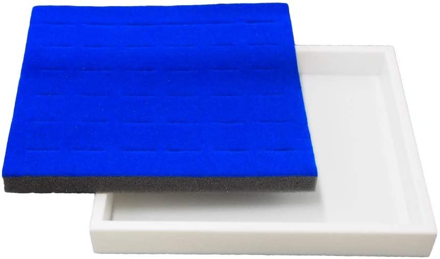 N'icePackaging 2 Qty White Plastic Jewelry Tray w/Egyptian Blue 36 Ct Ring Foam Insert Companion - Half Tray Size 7.25" x 8.25" x 1"