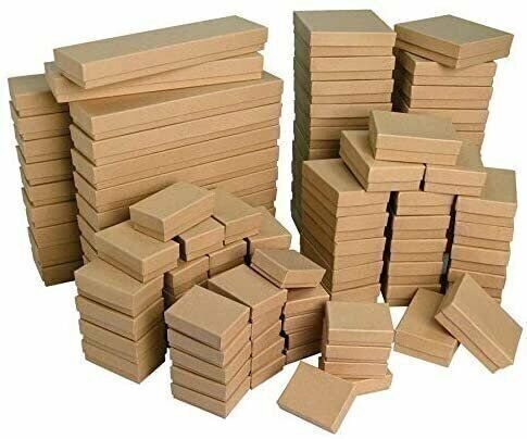 Mixed Brown Kraft Cotton Filled Gift Boxes for Gifts and Party Favors