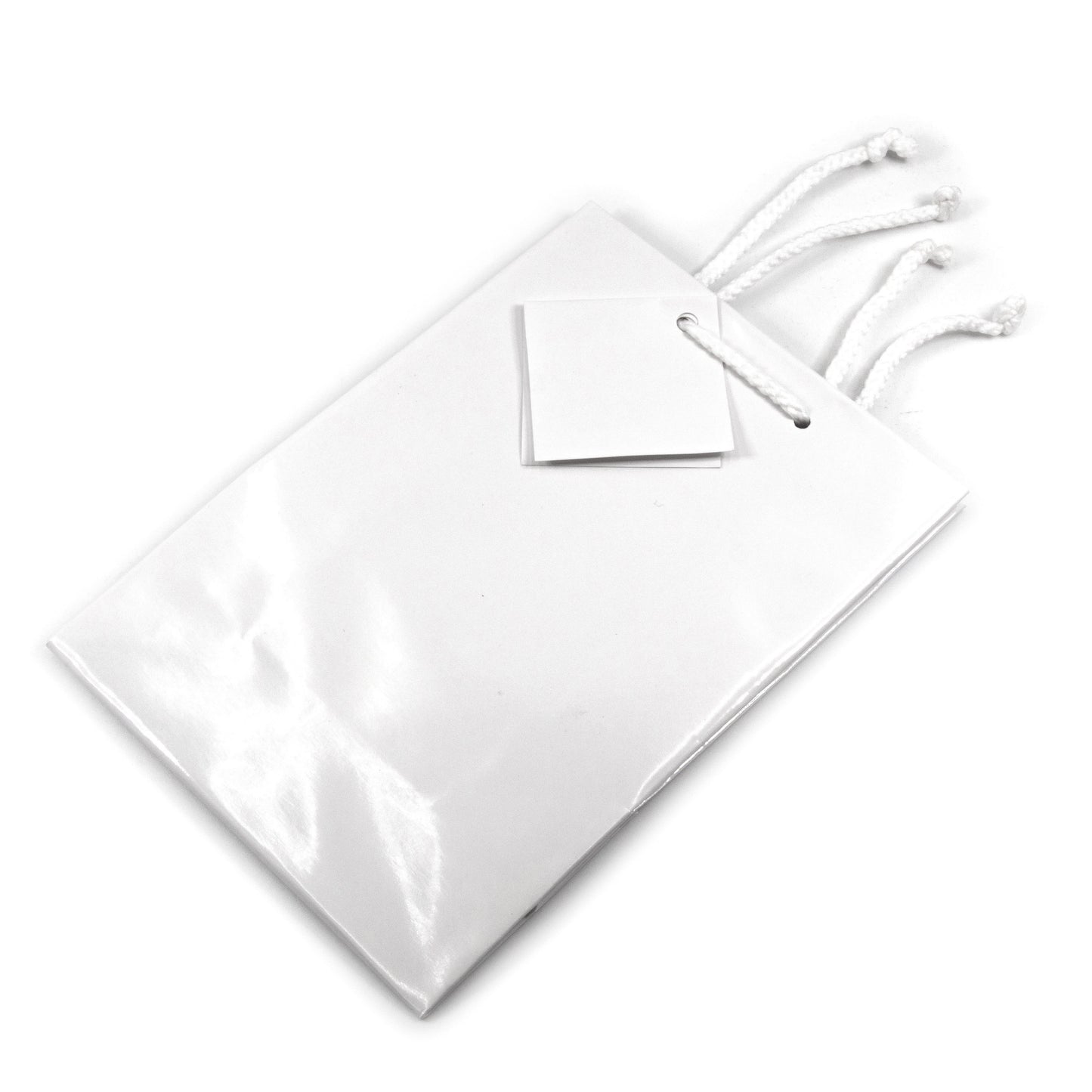 10 Qty – Glossy White Paper Tote Gift Bags – For Birthdays, Holidays, Gifts, and more.