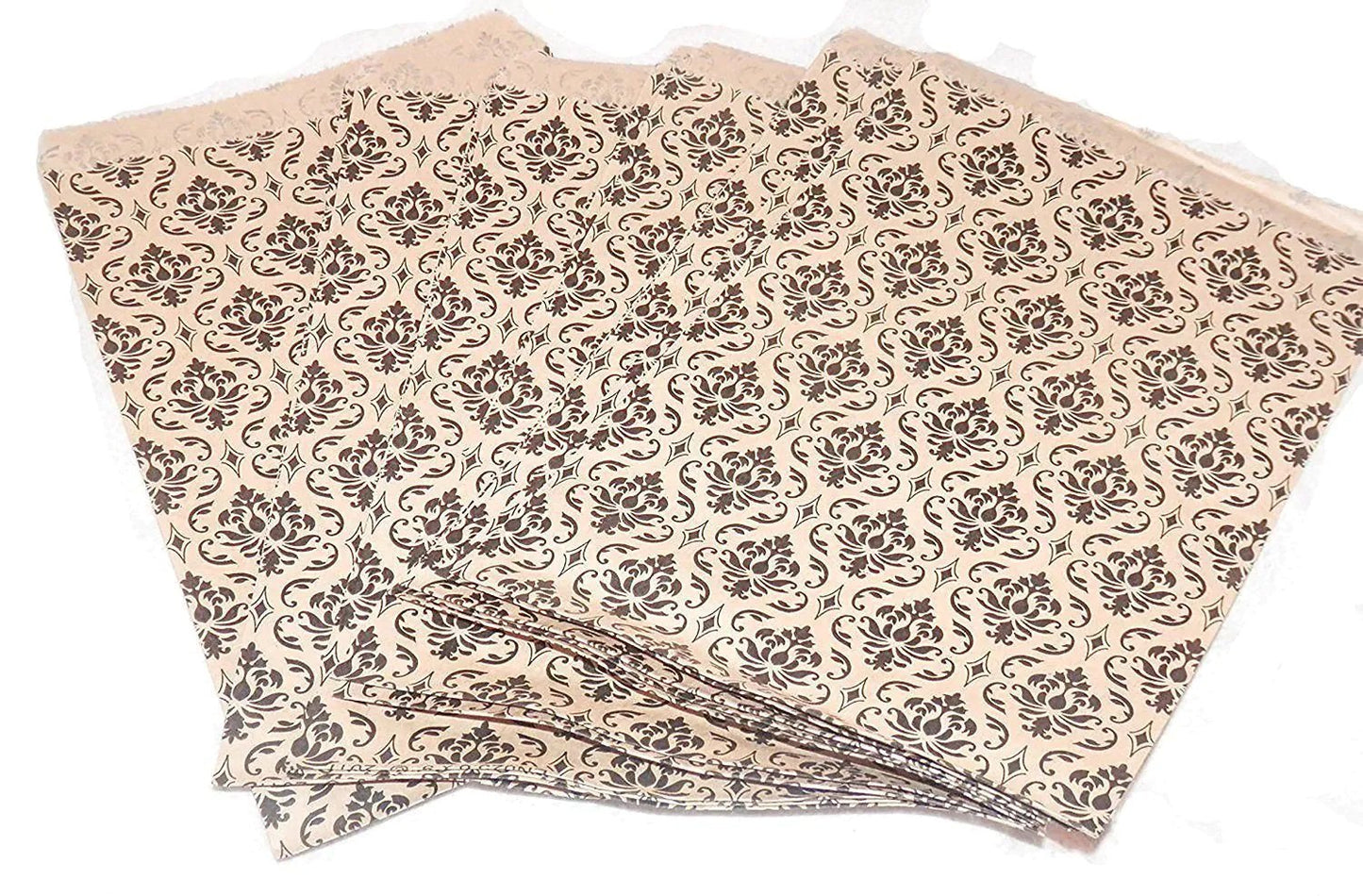 N'icePackaging - 100 Qty Decorative Flat Paper Gift Bags - Damask Pattern Bags - for Sales/Treats/Parties Cookies/Gifts