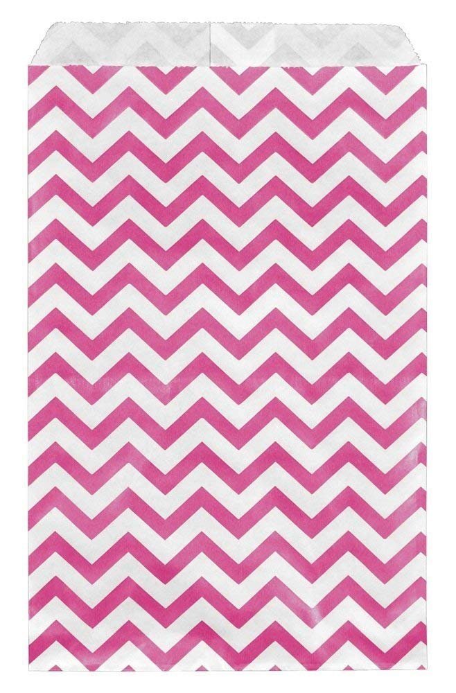 100 Bags Flat Plain Paper or Patterned Bags for Candy, Cookies, Merchandise, pens, Party Favors, Gift Bags (Pink, 5" x 7")