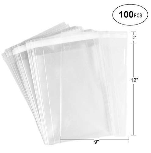 9" x 12" 100 Clear Cello Bags Adhesive 2Mil Heavy Duty Self Sealing OPP Plastic Gift Bags for Clothing T-Shirt Storage Envelope Gift...