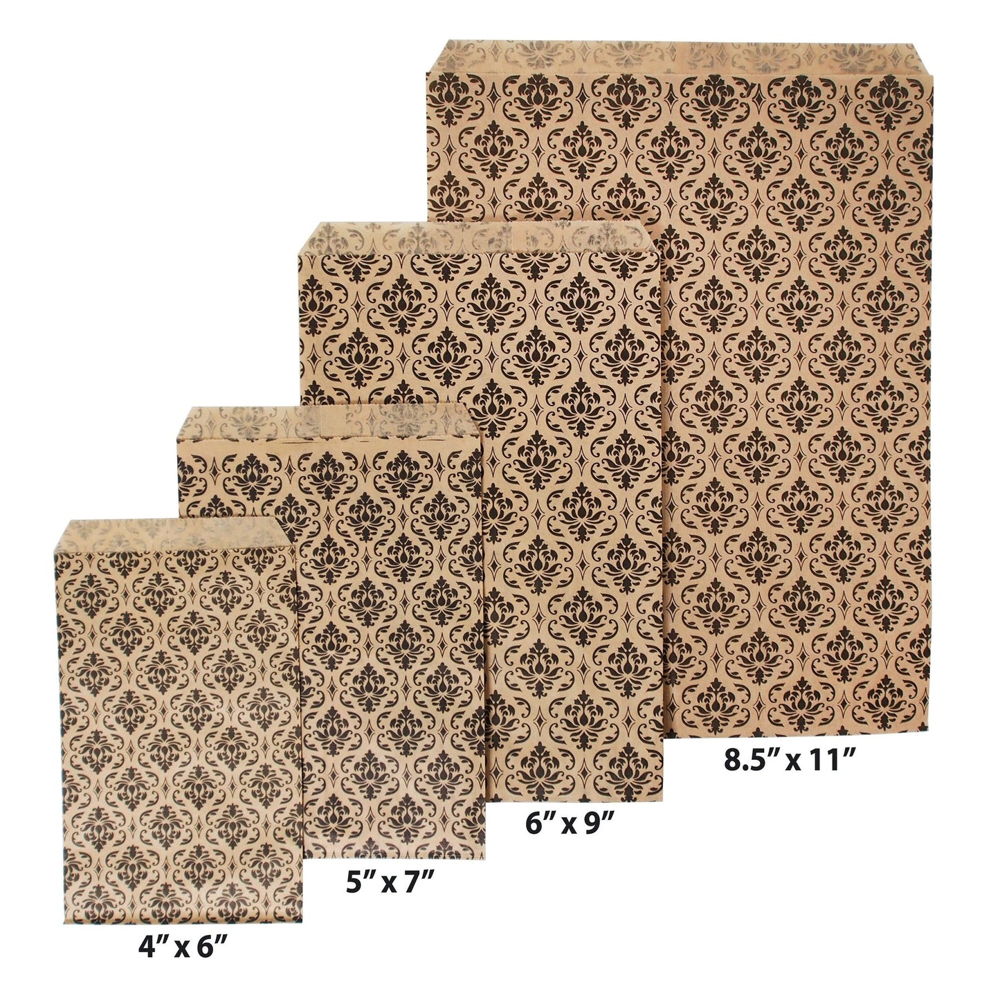 N'icePackaging - 100 Qty Decorative Flat Paper Gift Bags - Damask Pattern Bags - for Sales/Treats/Parties Cookies/Gifts