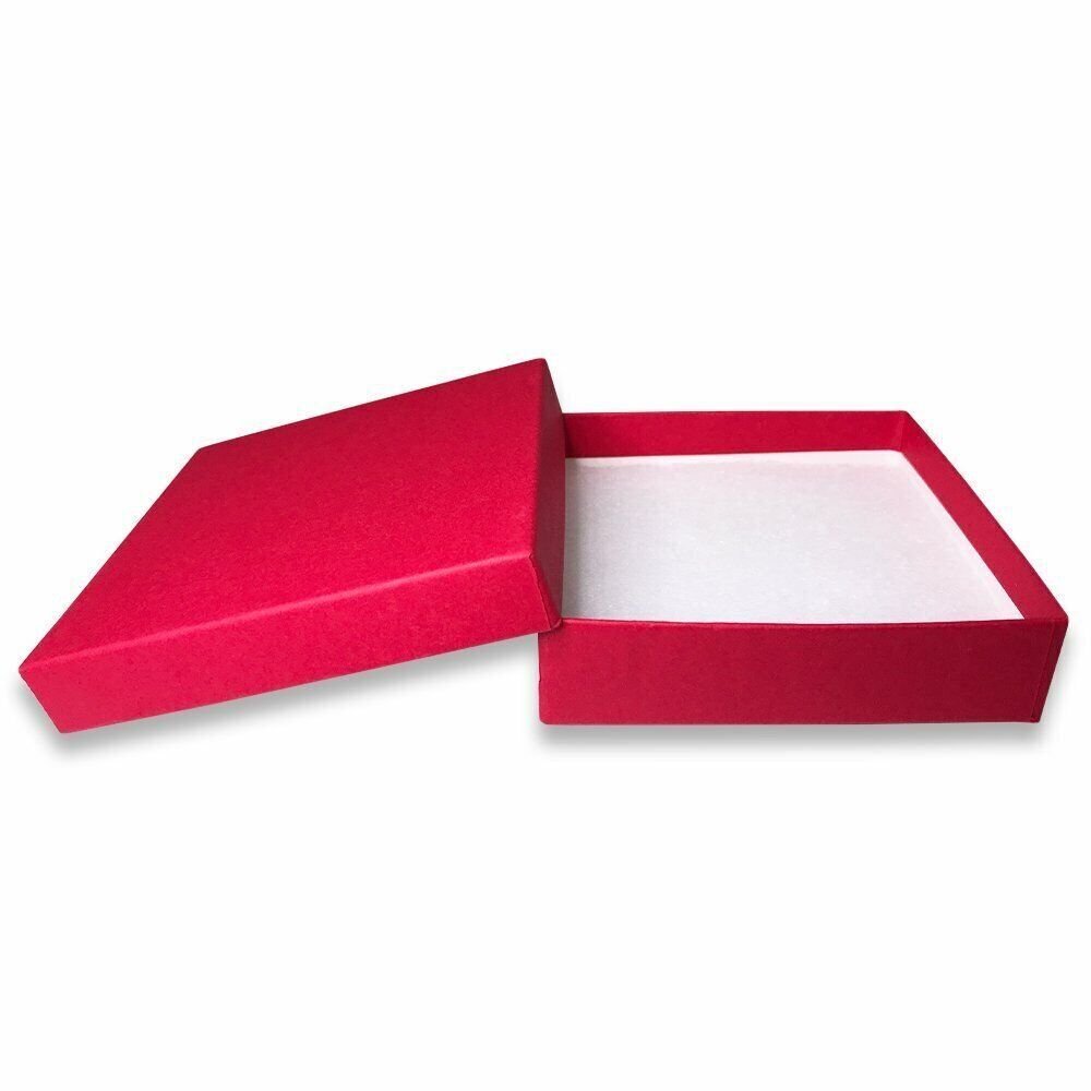 Made in the USA Red Cotton Filled Boxes - 3 1/2” x 3 1/2” x 7/8”