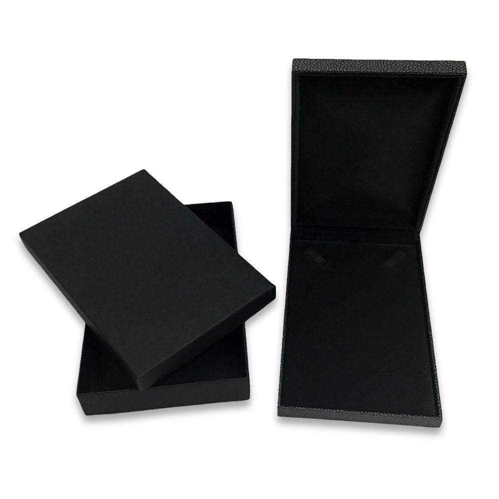Grey Shagreen Embossed Jewelry Box w/ Matte-Black Packer Box
