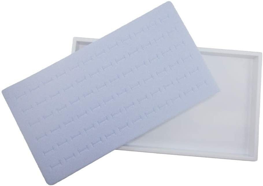 N'icePackaging 1 Qty White Plastic Jewelry Tray w/Midnight Black 72 Ct Ring Foam Insert Companion - Full Size 14.75” x 8.38” x1
