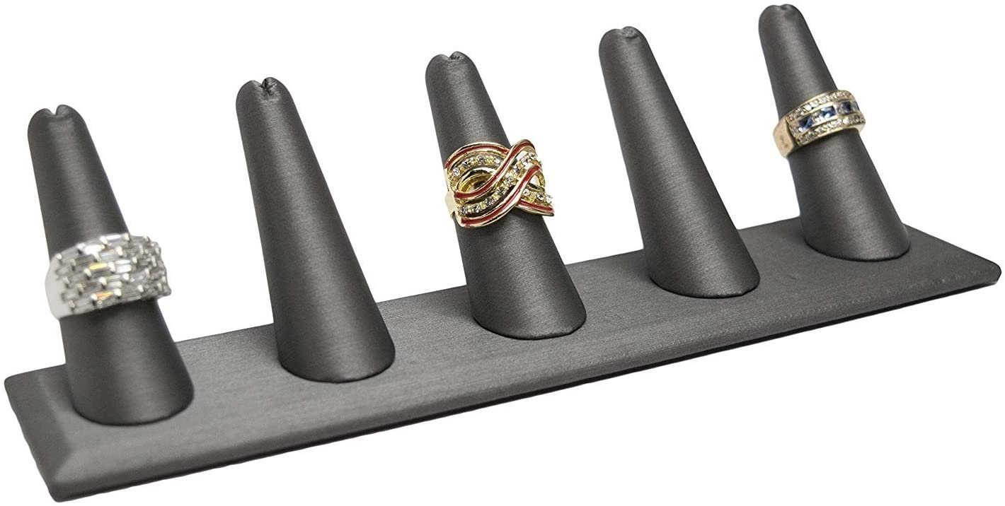 N'ice Packaging Gun Metal Leatherette Five Finger (8"x2"x2"H) Showcase Finger Ring Display Finger Multi-Ring Jewelry Stand