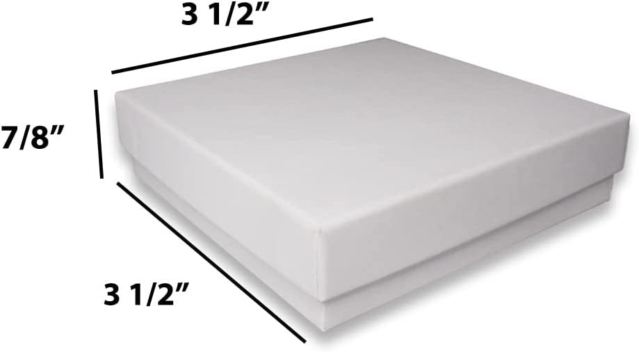 Matte White-Kraft Cotton Filled Gift Boxes - Size 3 1/2" x 3 1/2" x 7/8" - USA Made - Stampable