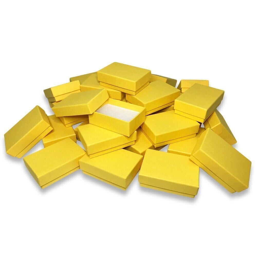 10 Qty - USA-Made Yellow Cotton Filled Gift Boxes - 2 7/16" x 1 5/8" x 13/16"