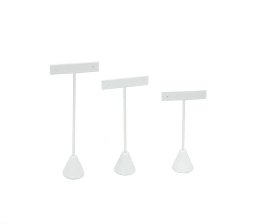N'icePackaging 3 Qty White Leatherette 6.75" High Free-Standing Earring T-Stand Display w/ weighted base, T Shape Holder for Tradeshow, Home Business, Promotion, or just for Home