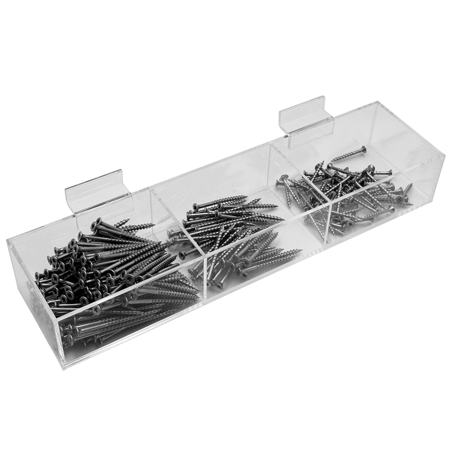 Acrylic Slatwall Display Bin – Multi-Compartment 2.25” Deep