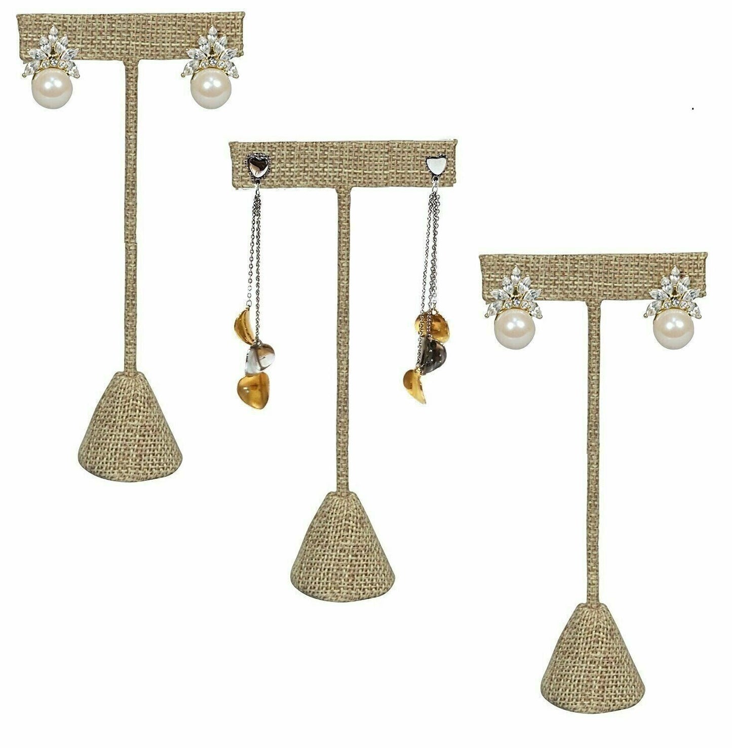 N'ice Packaging 3 Burlap 6.75" Earring T Stand Display, T Shape Holder for...