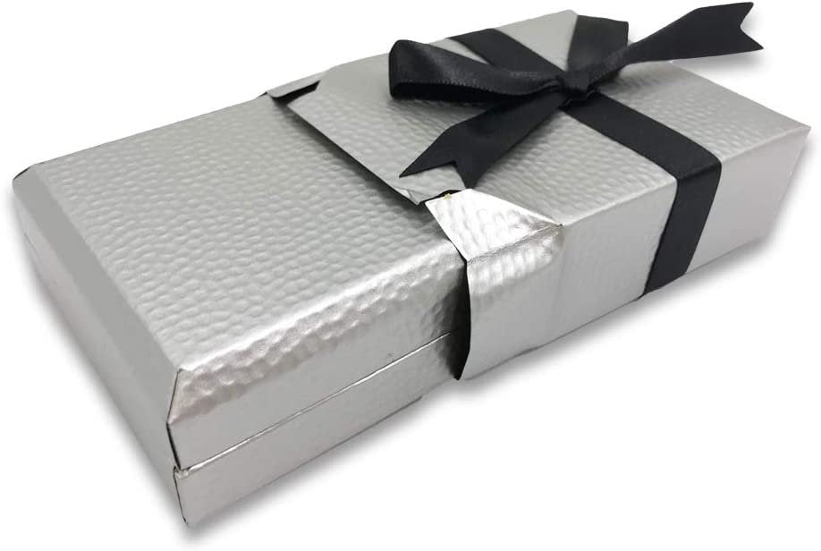 N'icePackaging - 1 Qty Elegant 2-Piece Ivory Pinstripe Pendant Jewelry Gift Box w/ Cream Insert a pre-affixed Light Golden Ribbon