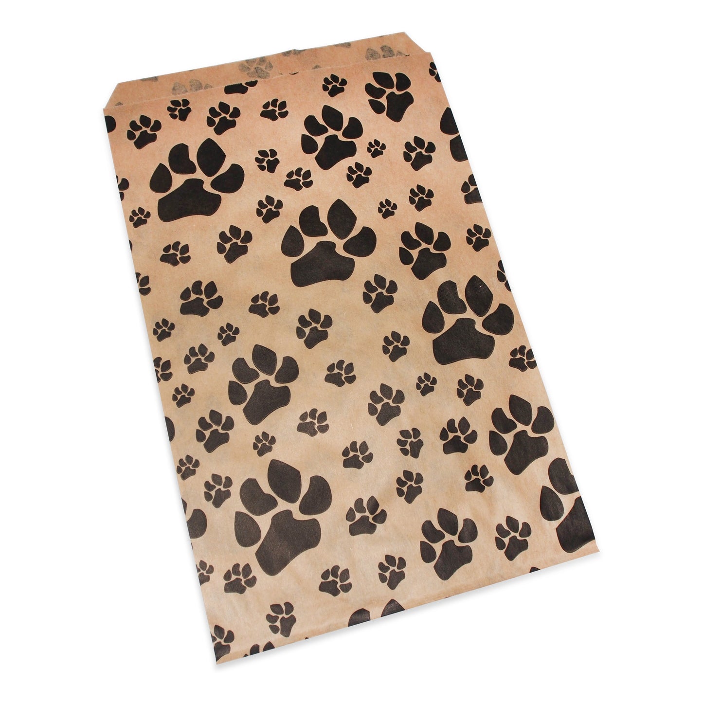 Flat Paper Gift Bags - Paw-Print Pattern on Brown Kraft Bags