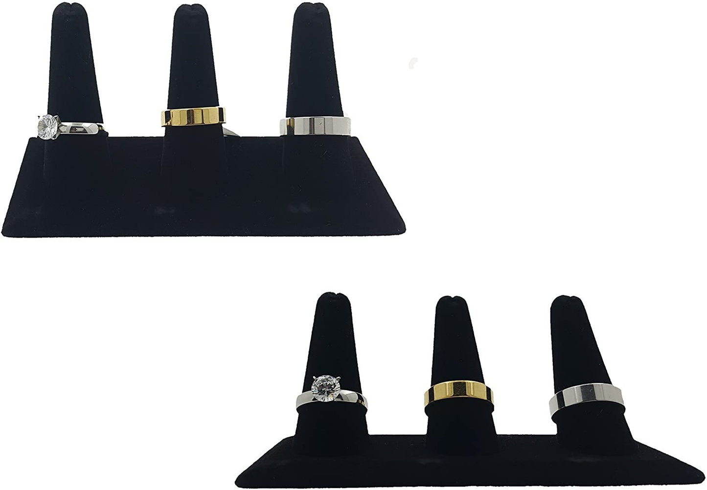 N'ice Packaging 2-Pack Black Velvet, Triple Finger (5"x2"x2.25"H) Showcase Finger Ring Display Finger Multi-Ring Jewelry Stand