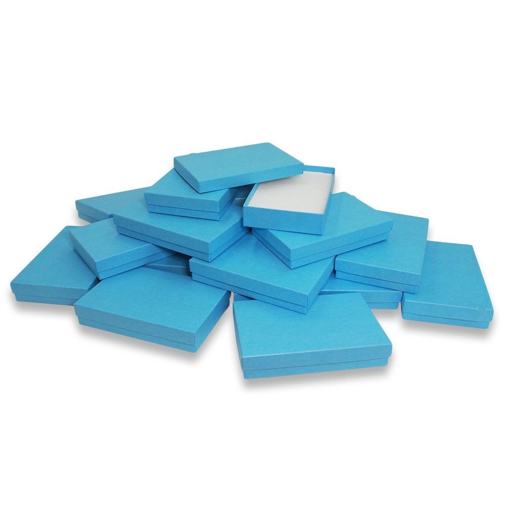 N'icePackaging – USA-Made Light Sky-Blue Cotton Filled Boxes - for Rings/Cufflinks/ Earrings/Lockets - 5 7/16" x 3 1/2" x 1"