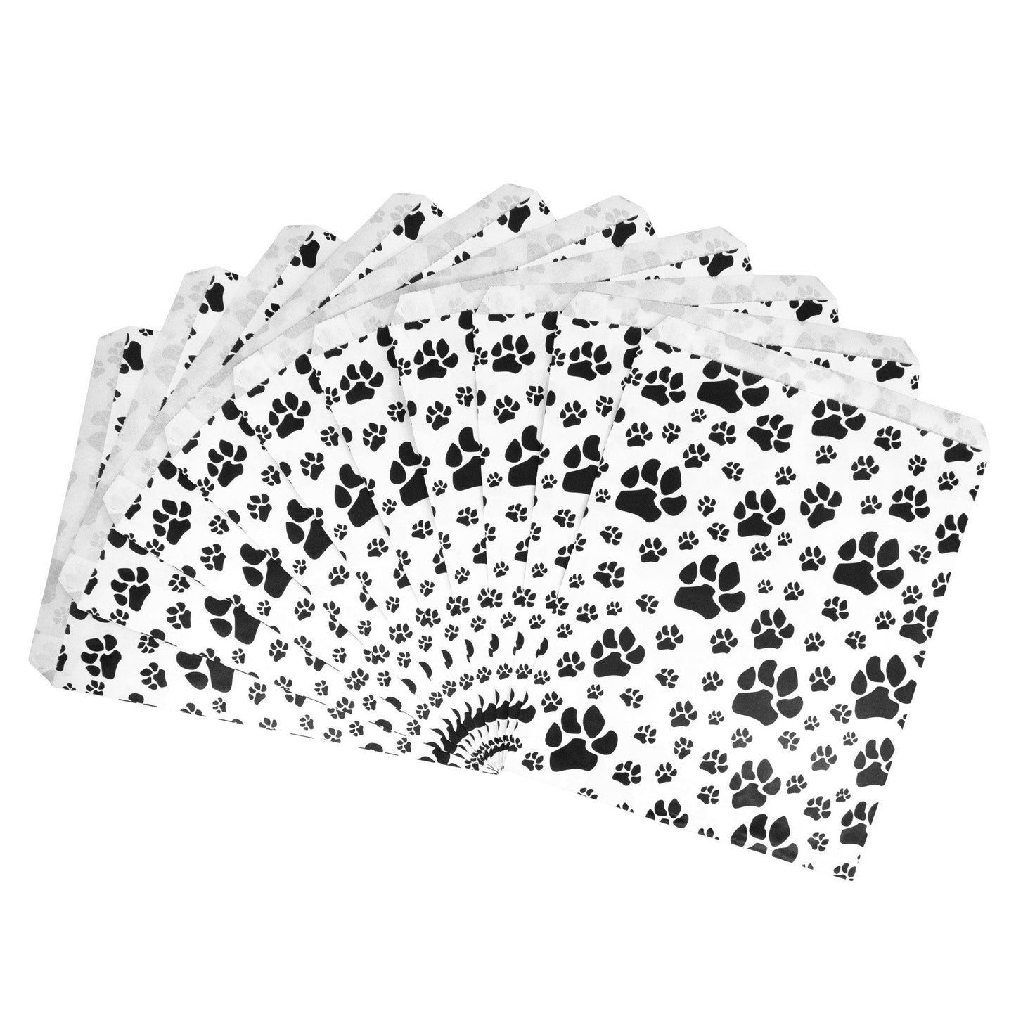 100 Quantity 8.5” x 11” Flat White Paper with Paw Patterns Decorative Bags - for Sales Merchandise/Candy/Cookies/Party Favors/Pens/Gifts.