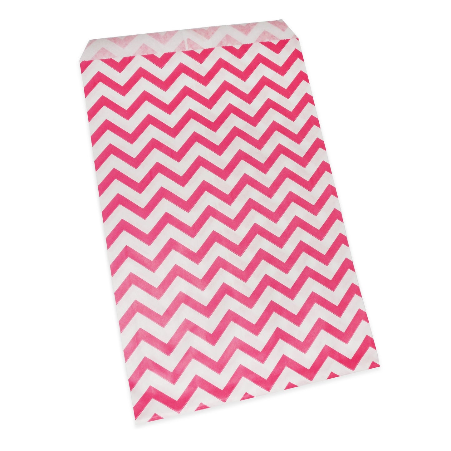 Flat Paper Gift Bags - Pink Chevron Pattern on White Kraft Bags