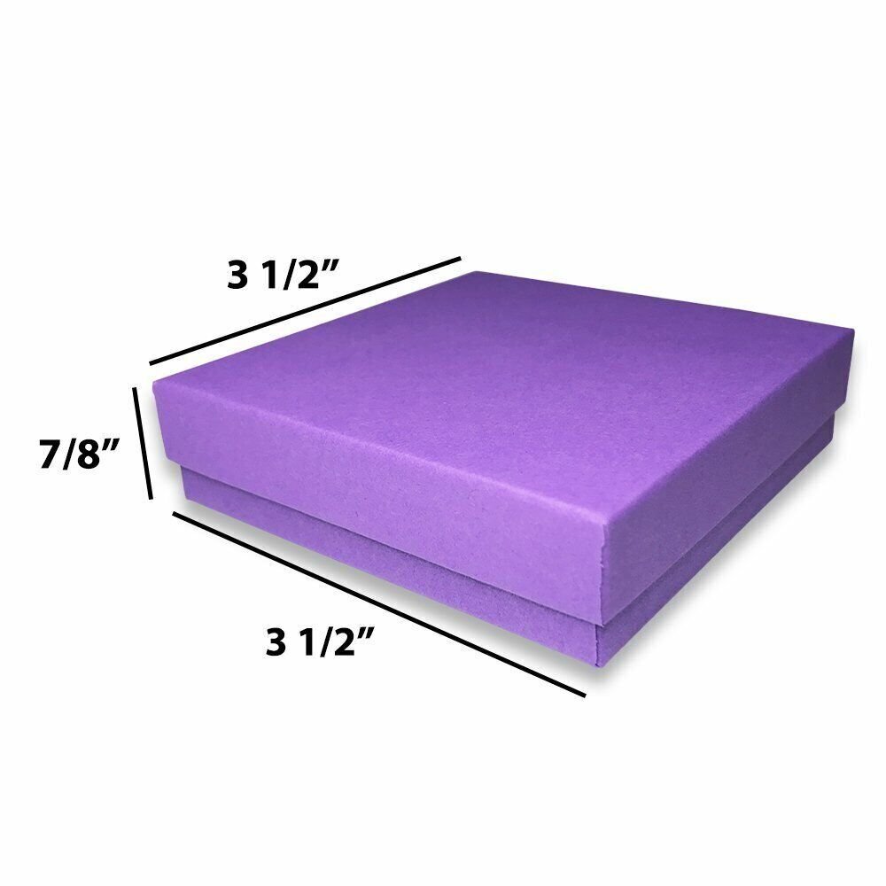 Royal-Purple Kraft Cotton Filled Gift Boxes - Size 3 1/2" x 3 1/2" x 7/8" - USA