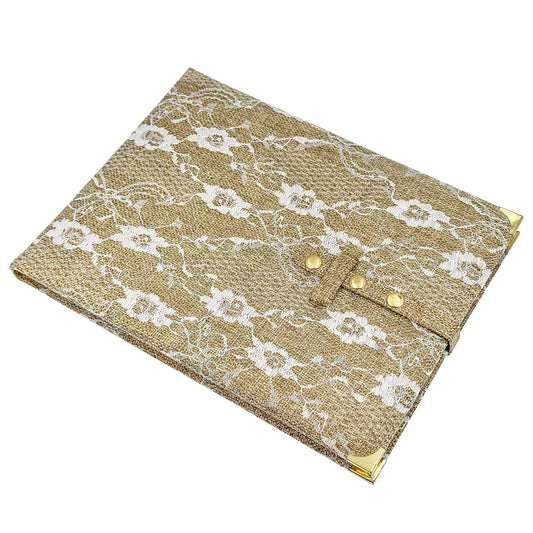 N’icePackaging – Lace-Covered Burlap Adjustable Snap-Folding Mirror – 9.5” High – for Home/Travel/Business/Sales/Display – 3 Positions