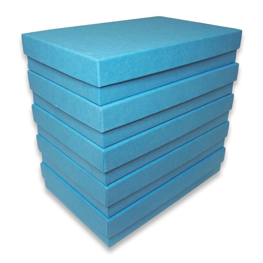 N'icePackaging – USA-Made Light Sky-Blue Cotton Filled Boxes - for Rings/Cufflinks/ Earrings/Lockets - 5 7/16" x 3 1/2" x 1"