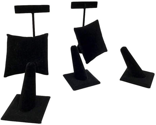 N'icePackaging 7 Piece Gun-Metal Steel Grey Leatherette Medium Jewelry Display Set - 2 Earring Stands - 3 Ring Displays - 2 Watch/Bracelet Pillows - for Sales/Display/Home Crafts