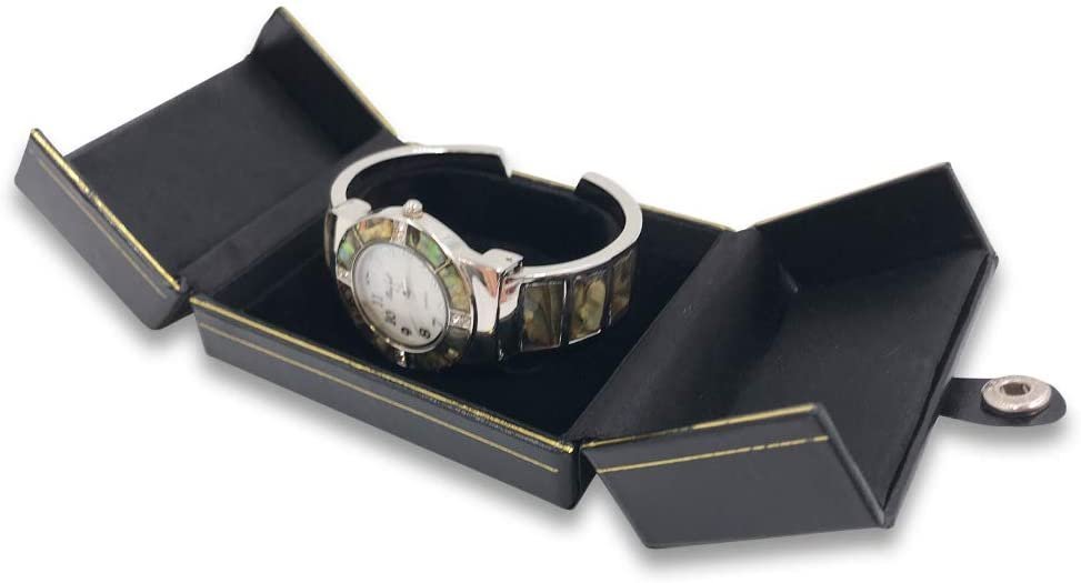 1 Qty - Deluxe 2-Door Midnight-Black Leatherette Bangle Jewelry Box with Snap-Tab closure and velvet insert